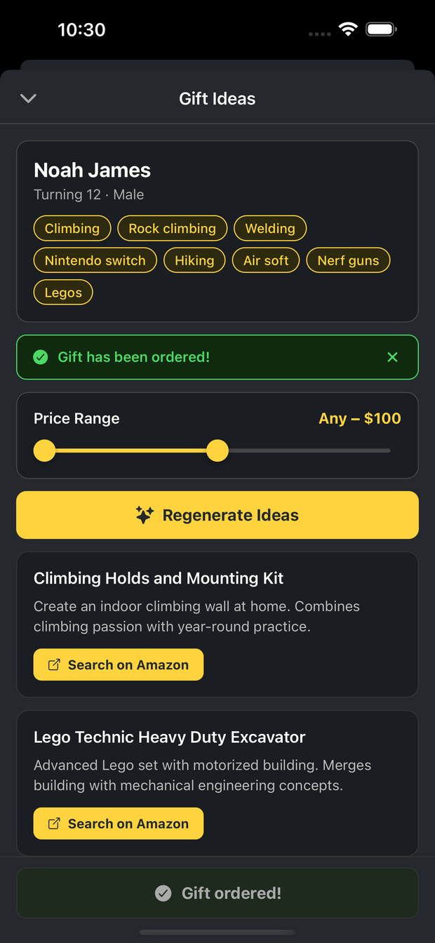 Toast gift ideas screen